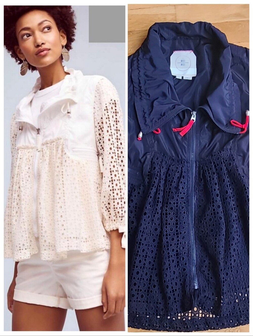 🆕️ Anthropologie Hei Hei Eyelet Swing Windbreaker Red Medium | Full Zip Jacket